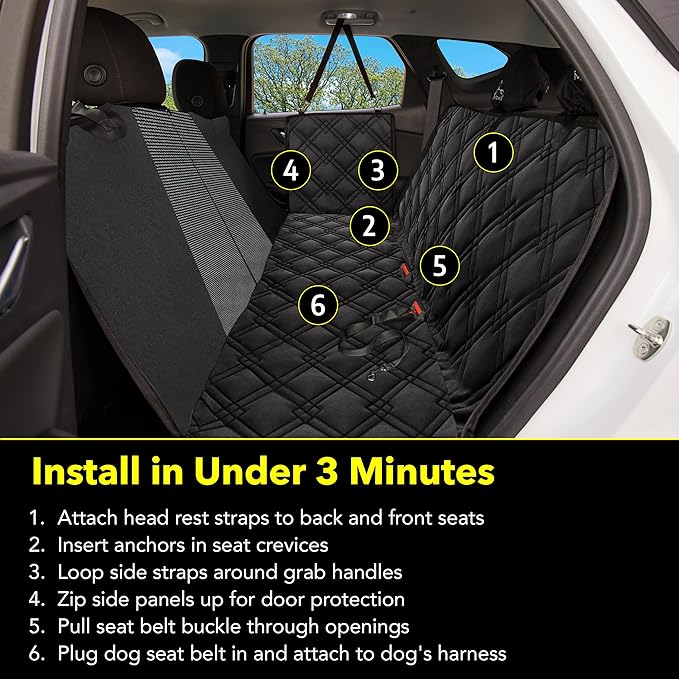 Meadowlark Dog Car Seat Cover with Mesh Window, Heavy-Duty Pet Seat Cover for Back Seat, Extra Padded Non-Slip Dog Hammock, Water-Resistant Back Seat Protector for Cars Trucks and SUVs (54" W x 58" L)