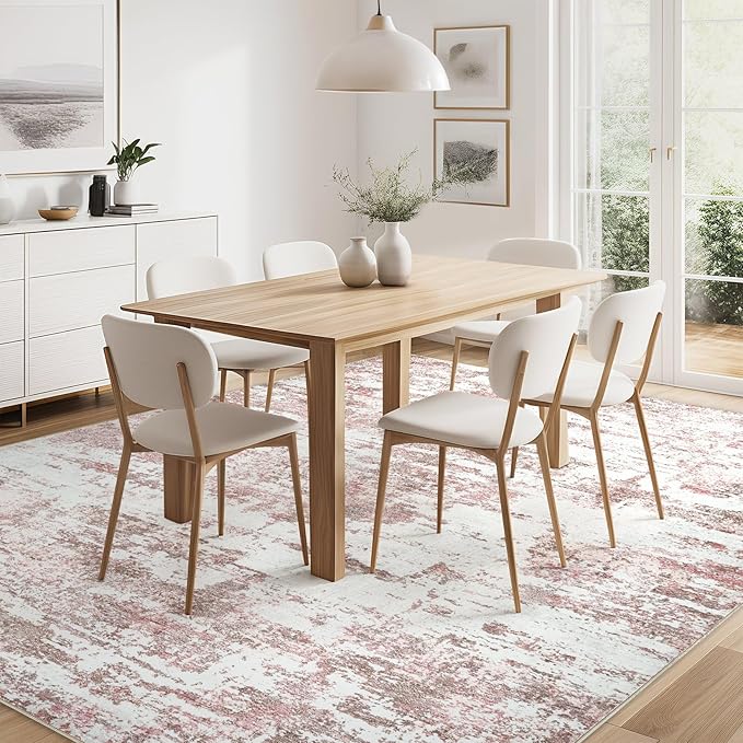 Area Rugs for Living Room: 10x12 Abstract Washable Rug Large Soft Stain Resistant Non-Slip Backing for Bedroom Dining Room Indoor Home Office Carpet for Kids Pet Friendly Families - Pink