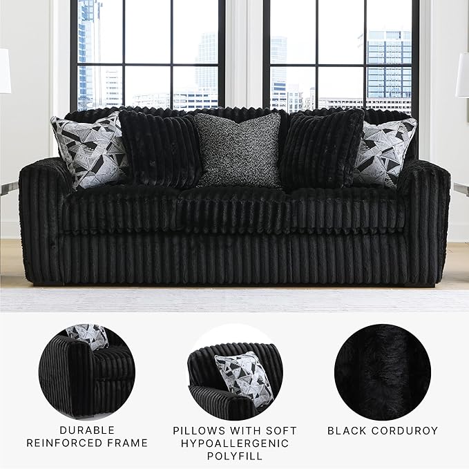 Signature Design by Ashley Midnight-Madness Modern Anti Sage Sofa with Reversible Cushions, Black