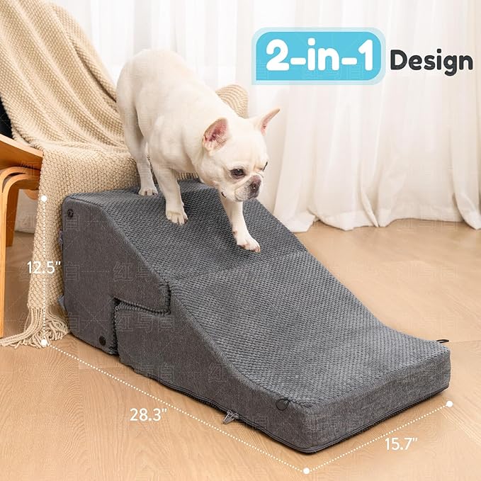 3-Step Dog Stair and Ramp for Small Dogs and Cats, Pet Steps for Sofa and Couch with Non-Slip Bottom, Grey