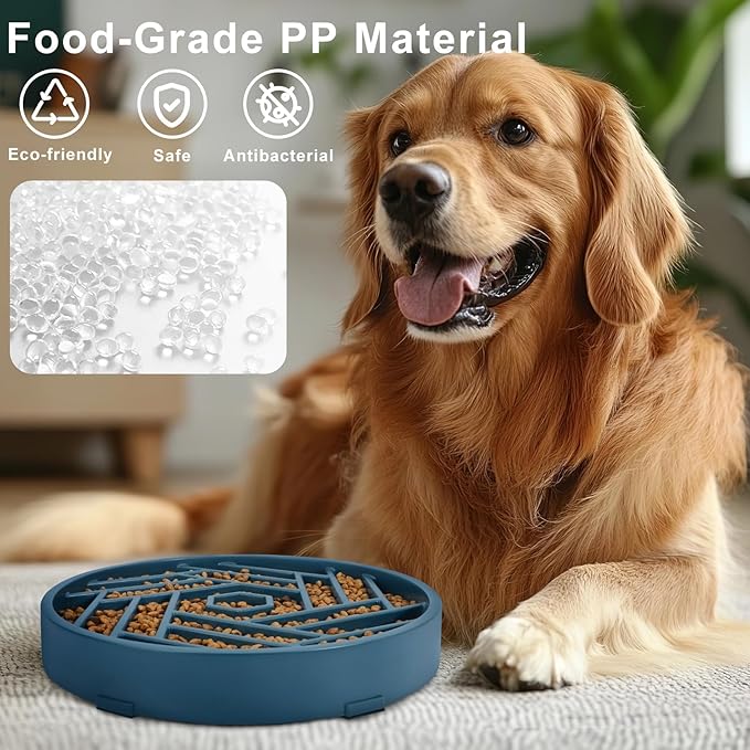TOBYTO Slow Feeder Dog Bowls Large Medium Breed,Anti-Choking Slow Eating Dog Food Bowl,Non Slip Pet Slower Food Feeding Bowls Large Puzzle Slow Feeder Bloat Stop Maze Dog Dishes,Dark Blue