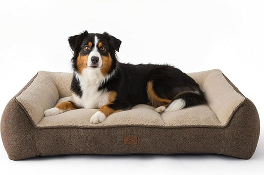 Bedsure SupportMax XL Pro Orthopedic Dog Beds Large Sized Dog - Extra Thick Supportive Dogs Couch with Waterproof Washable Cover, Extra Large Comfort Pet Sofa with Soft Sherpa & Nonskid Bottom, Brown