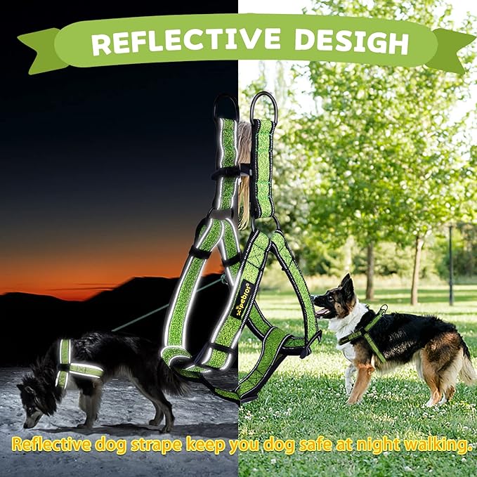 No Pull Dog Harness with Reflective Adjustable,Stops Pets from Pulling and Choking On Walks for Medium Dogs, (Green, L)