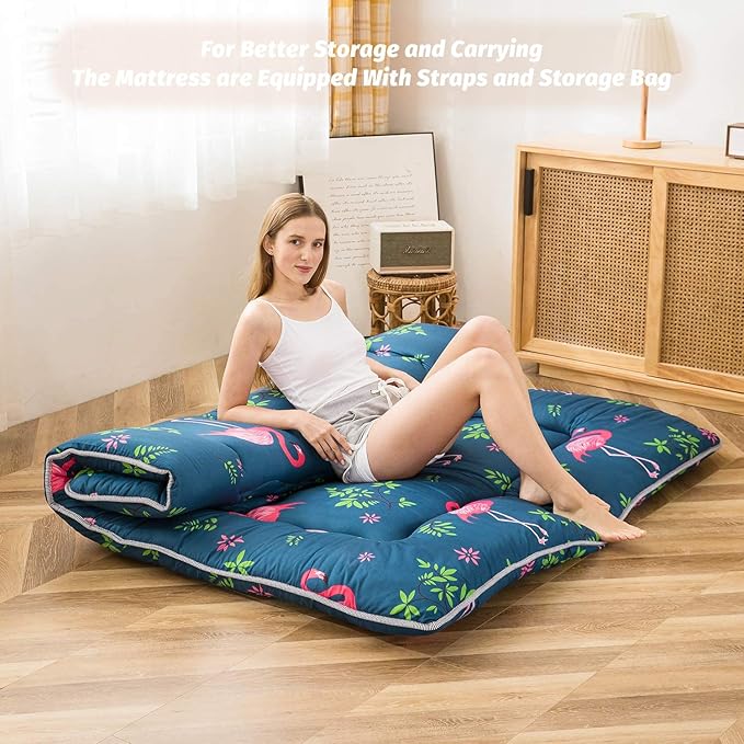 MAXYOYO Flamingo Japanese Floor Mattress Futon Mattress Boys Girls Foldable Bed Camping Mattress Floor Lounger Bed Couches and Sofas Mattress Topper King Size