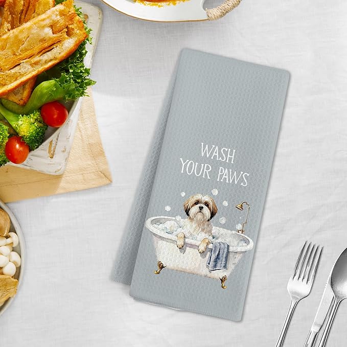 Funny Havanese Dog Hand Towels for Bathroom, Wash Your Paws Hand Towels, Cute Dogs Themed Dish Tea Towel for Kitchen Bathroom Decor, Havanese Gifts for Women Men Dog Lovers, 16x24 Inch