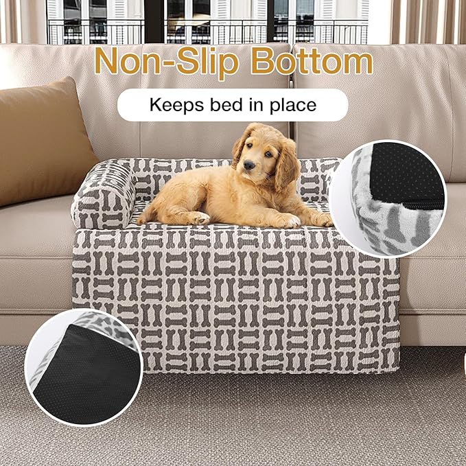 Orthopedic Dog Bed for Large Dogs, Washable Sofa Protector Pet Bed with 3-Sided Bolster, Shredded Memory Foam & Plush Support, Non-Slip Bottom for Medium & Small Dogs