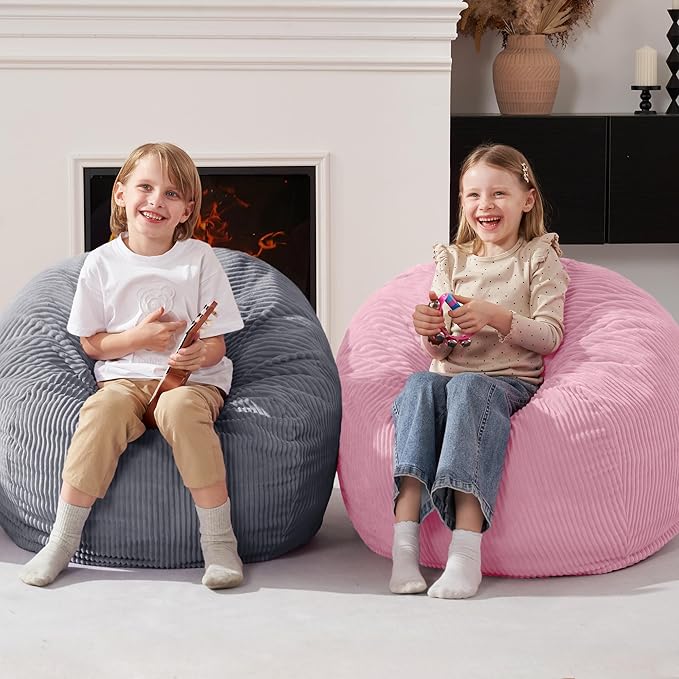 Homguava 2.5FT Bean Bag Chair,Teardrop Bean Bags Small Beanbag Chair with Memory Foam Filled and Ultra Soft Corduroy Cover for Living Room, Bedroom (Light Pink)