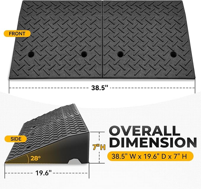 Auto Dynasty Rubber Curb Ramps, 7" Lift Height Curbside Driveway Ramp, 4410 LBS/2T Capacity Sidewalk Curb Ramp for Cars Trucks Bikes Motorcycles Wheelchairs, 2 Pack