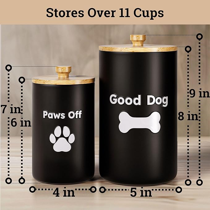 Dog Treat Container Airtight Set of 2 - 9x5 & 7x4 inch Ceramic Dog Treat Jars for Kitchen Counter with Airtight Lids - 11 Cup Capacity Pet Treat Container Set - Doggie Cookie Jar - Big Treats Canister
