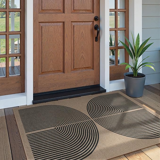 Lahome Modern Rainbow Easy Jute Rug, 3x5 Washable Rugs for Entryway Farmhouse Black Patio Carpet, Non Slip Indoor Door Mat Contemporary Outdoor Porch Carpet for Laundry Guestroom Room Decor