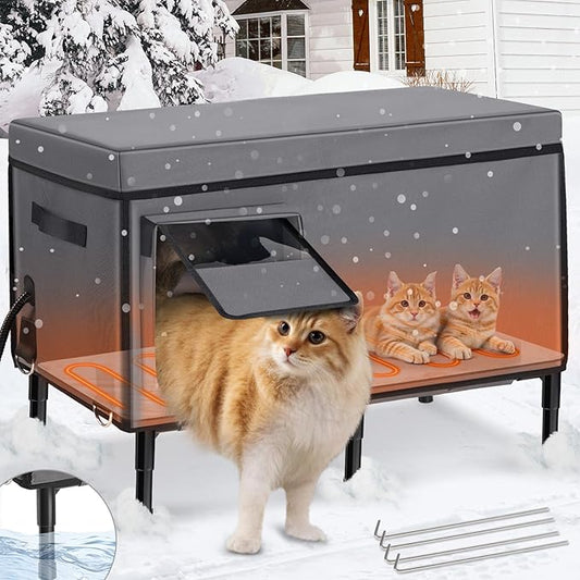 Gimars Upgrade Large Heated Cat House for Outside Winter, with Heating Pad Outdoor Cat House Waterproof, 5.1" Elevated Stray Cat Shelter, Foil Insulate Heated Cat Bed Outdoor for Barn Feral Cat