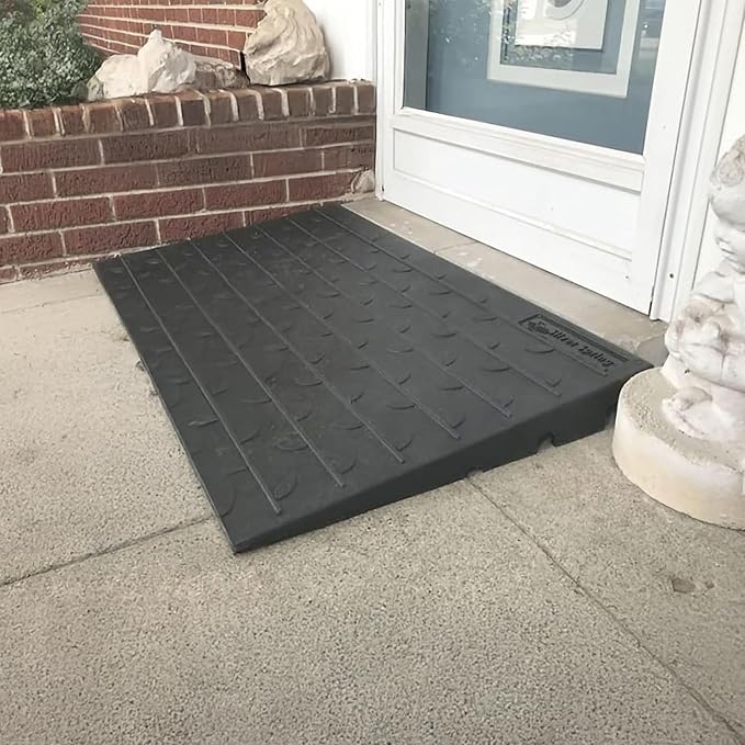 Silver Spring Threshold Ramp, Solid Rubber 4" Maximum Riser with 3 Channels, Black - Mobility Assistance Ramp for Wheelchairs, Scooters, and Power Chairs