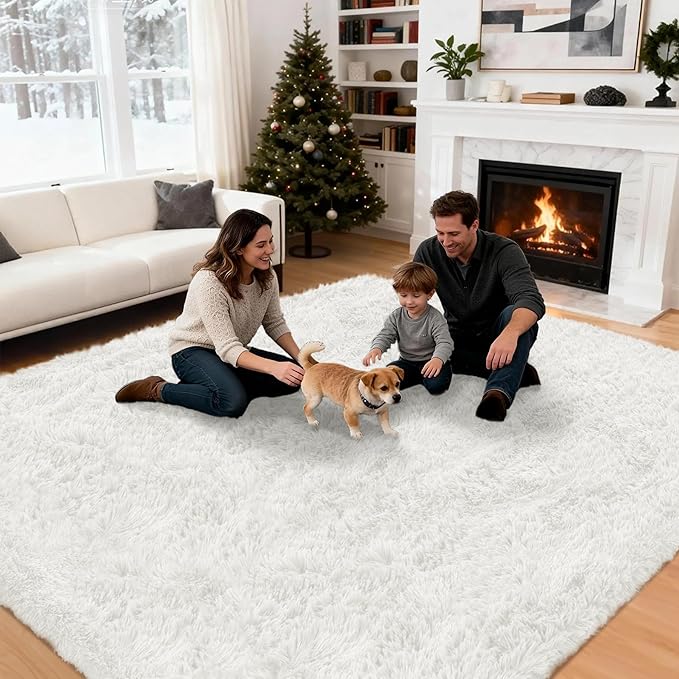 6x9 Area Rug for Living Room: Ultra Soft Fluffy Rug Modern Large Thicked Shag Rug for Bedroom Non Slip Indoor Fuzzy Carpets for Girls Kids Room Nursery Dorm Home Decor White