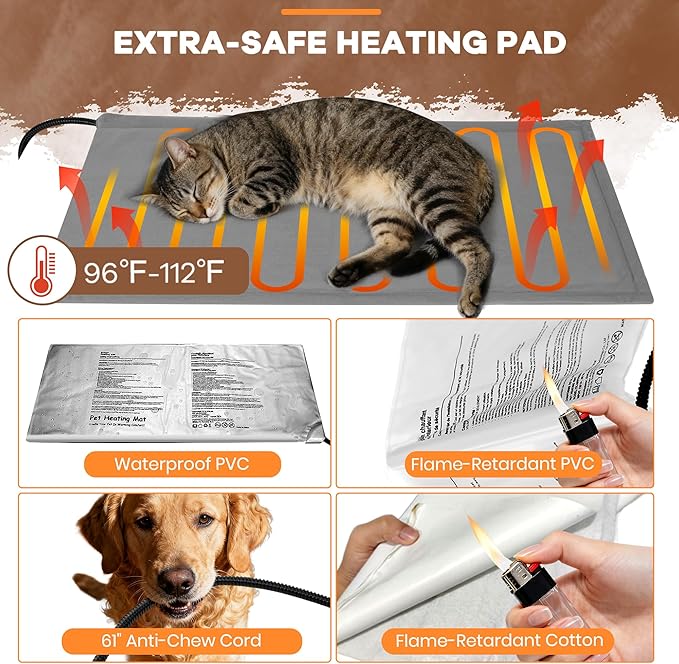 Outdoor Heated Cat House for Outside: Winter Insulated Weatherproof 30"×14"×20" Shelter with Extra Large Elevated Warm Heater and Waterproof Heating Bed for Multiple Feral Kitties Small Pets for Barn