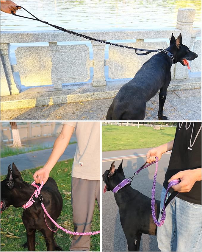 AUBELL Tactical Dog Collar and Leash Set, Reflective Adjustable Heavy Duty Military K9 Collars with Handle and Metal Buckle for Extra Large Dogs, with Airtag Case and 2 Patches(Black,XL)