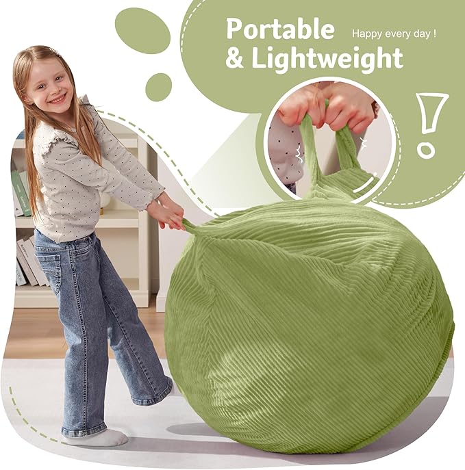Homguava 2.5FT Bean Bag Chair,Teardrop Bean Bags Small Beanbag Chair with Memory Foam Filled and Ultra Soft Corduroy Cover for Living Room, Bedroom(Green)
