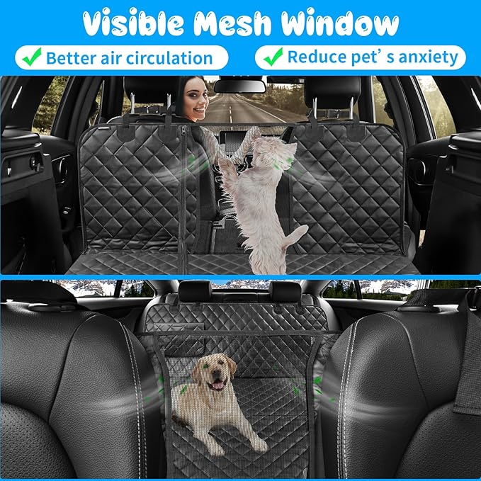 URPOWER 6-in-1 Dog Car Seat Cover for Back Seat, Waterproof Dog Car Hammock with Mesh Window & Side Flap, Pet Backseat Protector for Car, SUV, Truck