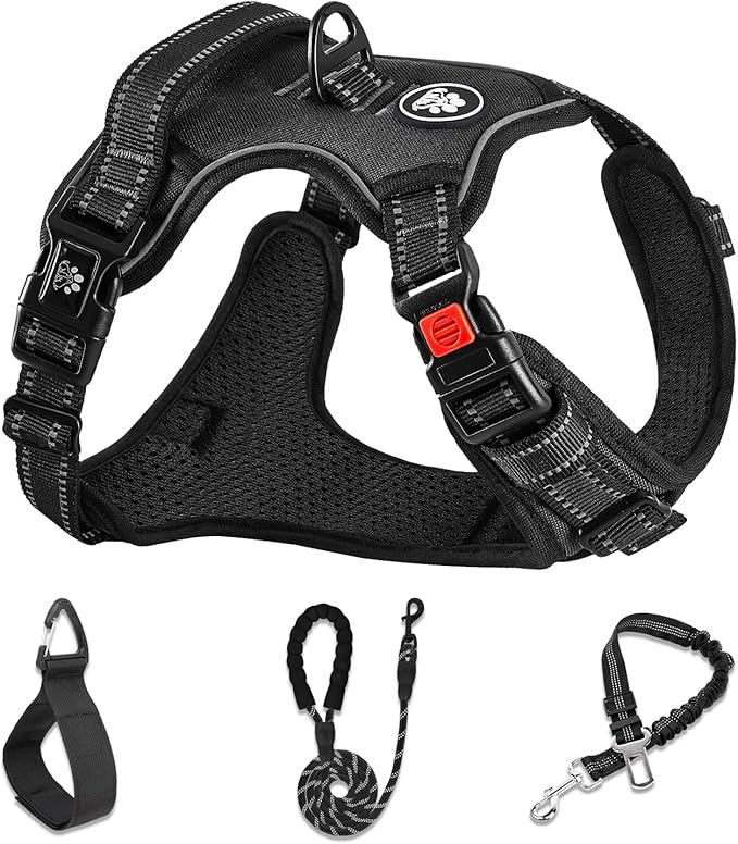 NESTROAD No Pull Dog Harness,Adjustable Oxford Dog Vest Harness with Leash,Reflective No-Choke Pet Harness with Easy Control Soft Handle for Large Dogs(Large,Black)