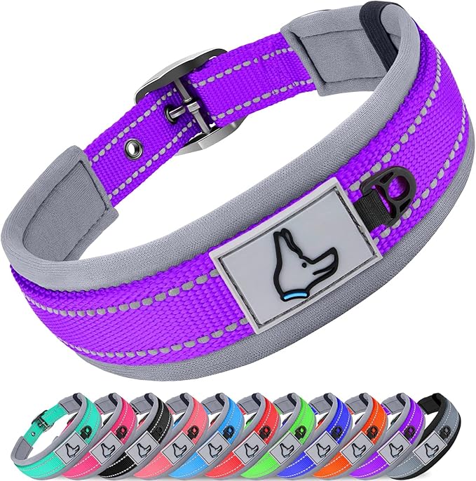 Joytale Dog Collar for Extra Large Dogs, Neoprene Padded and Adjustable, Reflective Wide Heavy Duty Pet Collars with Durable Metal Belt Buckle for Walking, Purple, XL