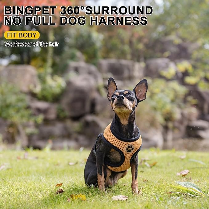 BINGPET No Pull Dog Harness, Soft Mesh Breathable All Weather Vest, Safety Protection Design, Durable Adjustable Step-in Easy Walk Dog Harness for Small Medium Large Dogs (Beige, S)