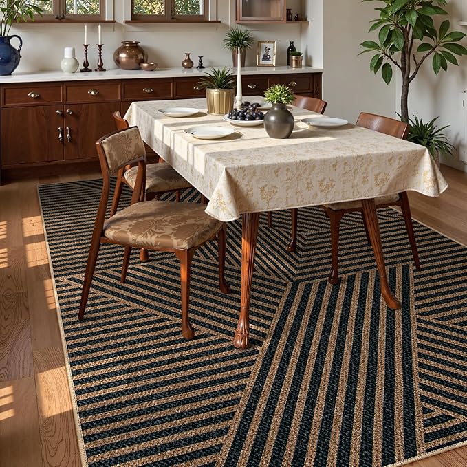 Lahome Modern Geometric Easy Jute Carpet, 6x9 Area Rugs for Living Room Outdoor Patio Washable Indoor Outdoor Dining Room Rug, Farmhouse Large Non Slip Carpet for Bedroom Backyard Office