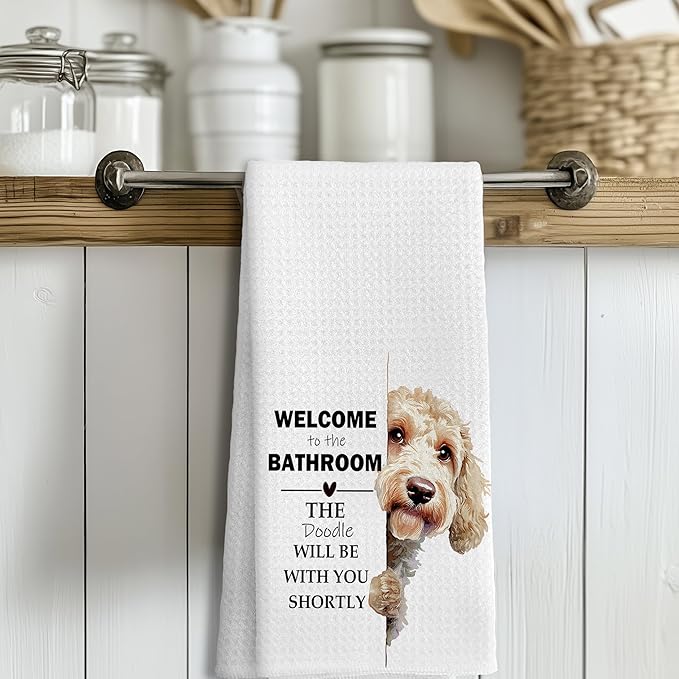 LUKIPOM281 Funny Goldendoodle Gifts Hand Towels, You Will Never Pee Alone Funny Bathroom Hand Towels, Goldendoodle Dog Bathroom Decor, 24x16Inches