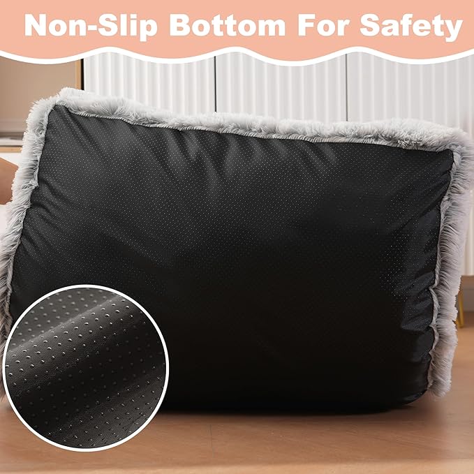 Bedfolks Waterproof Dog Crate Bed, Plush With Removable Washable Cover, Faux Fur Pad for Small Dogs and Cats, Fluffy Kennel 23"x18", Grey
