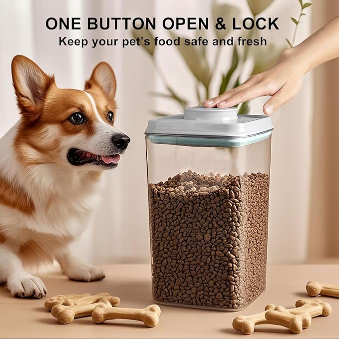 Dog-Cat Treat Container Pop Pet Food Storage Container for Kibble & Treats, Stackable Pop Lid Plastic Container | Stackable One-Touch Opening (2650ml / 2.8qt *2)