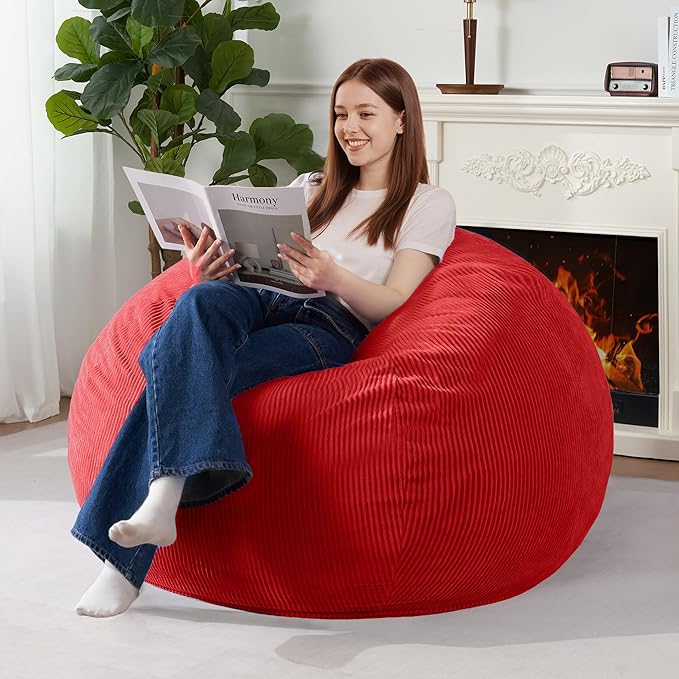 Homguava 4FT Bean Bag Chair for Adults,Teardrop Bean Bags Big Beanbag Chair with Memory Foam Filled and Ultra Soft Removable Corduroy Cover for Living Room, Bedroom (Red)
