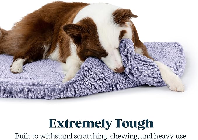 Stoutwool Indestructible Dog Bed - Fluffy Chew Proof Dog Crate Pad - Tough Kennel Pad for Aggressive Chewers - Washable, Ideal for Large Breeds & Fits 36-Inch Crate - 35"x22", Jacaranda