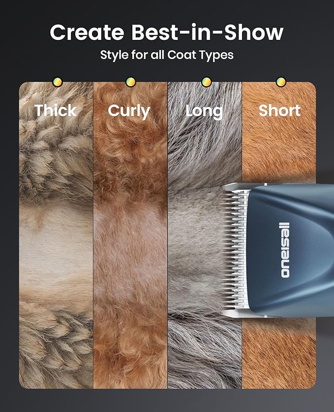 oneisall Professional Dog Grooming Clippers, Cordless Professional Dog Clippers for Grooming, 2-Speed Heavy Duty Clippers for Thick Curly Matted Coats, Detachable A5 Blade, Detachable Batteries