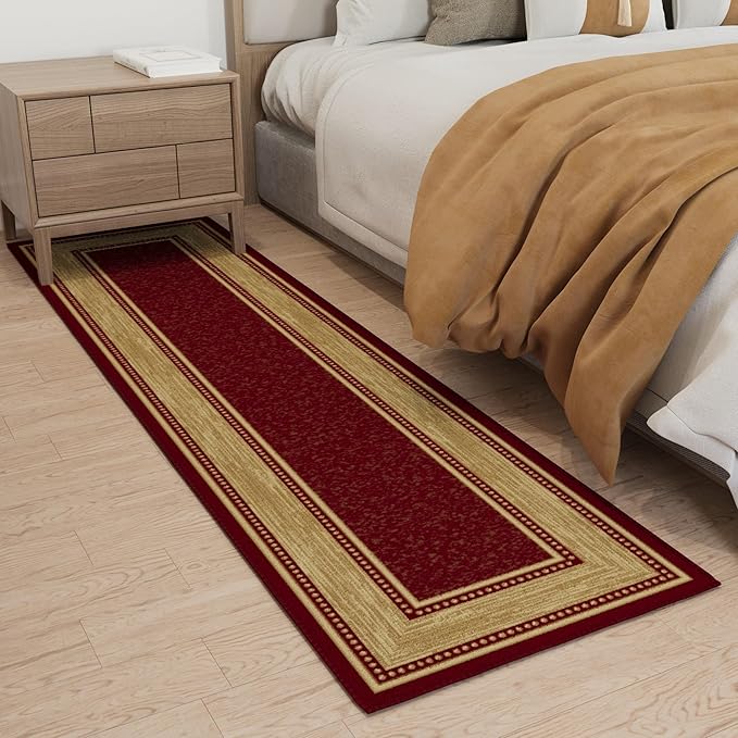 Ottomanson Hallway Runner Rug 1'10" x 6' Non Slip Border Area Rugs Easy to Clean Laundry Rug Runner Durable & Pet Friendly Floor Carpet Runners for Hallways Entryway Living Room Kitchen Bathroom, Red