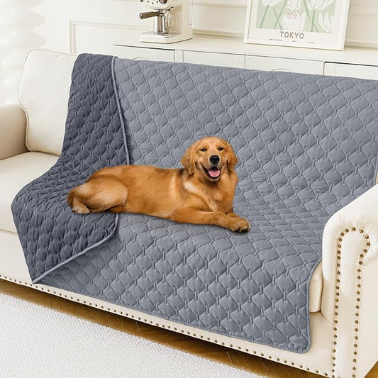 Smiry Waterproof Dog Bed Cover Blanket, Soft Reversible Pet Blanket, Washable Leakproof Cats Dogs Couch Cover for Sofa, Couch, Furniture, Plaid (68x82 Inch, Grey/Dark Grey)