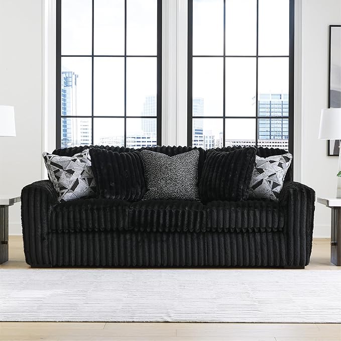Signature Design by Ashley Midnight-Madness Modern Anti Sage Sofa with Reversible Cushions, Black