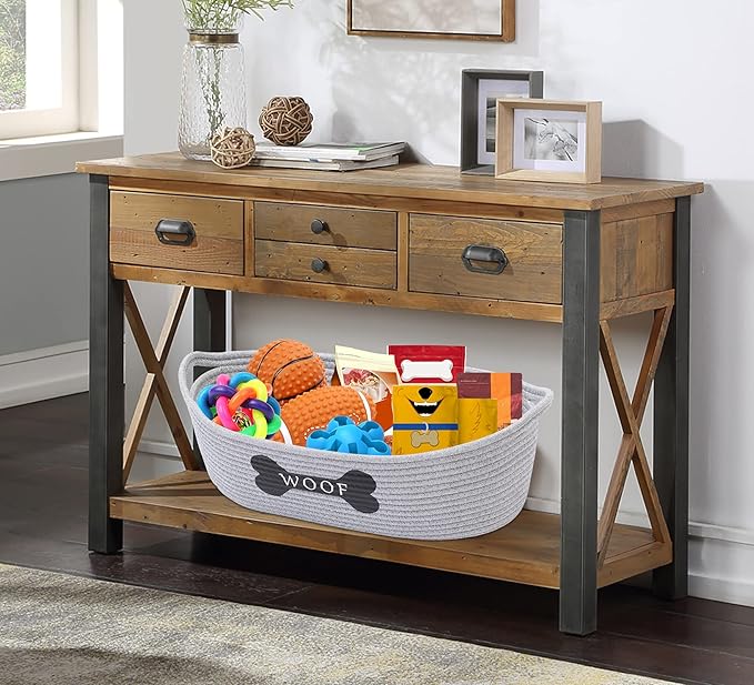 Morezi Dog toy baskets pet toy basket storage in small shallow stuff bin - Perfect for collect puppy toys, cat toy, grooming stuff, diapers, bed, for Bathroom, Playroom, Closet, Home - Grey