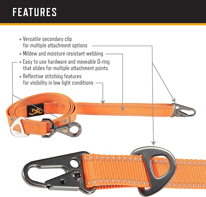 Browning Classic Dog Leash, Safety Orange, 6ft x 1in