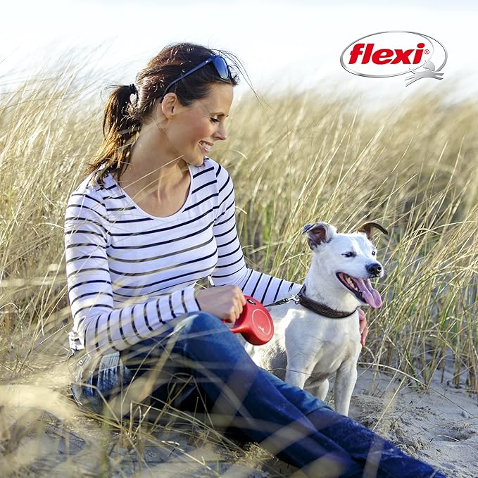 FLEXI New Classic Tape Retractable Dog Leash for Small Dogs Upto 33 lbs. – 16 ft., Blue | Tangle Free Pet Walking Leash with One-Handed Brake, Pause, Lock|German Quality Product