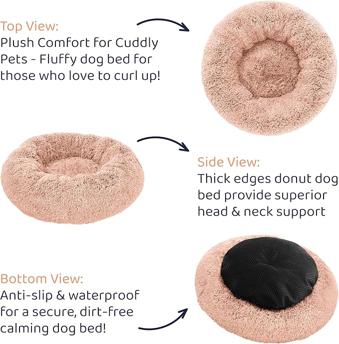 Donut Dog Bed - Premium Comfort for Anxiety Relief - Fluffy & Calming Design with Ultra-Plush Support | Cozy Round Dog Bed with Super Soft Circle Style (Pink, Medium)