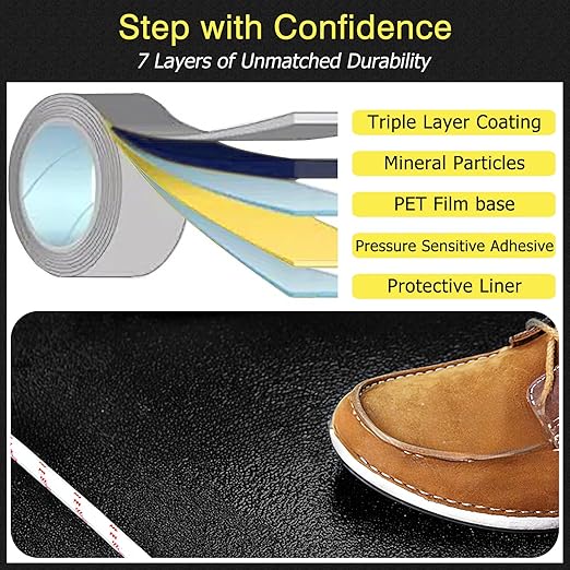 S&X Anti Slip Tape 1 Inch x 60 FT Roll, Black, Grit 60, Extended Length Non-Slip Skid Grip Tape for Outdoor Stair Treads, Wooden Steps & Exterior Grips ??Waterproof, Long-Lasting Tread Strips