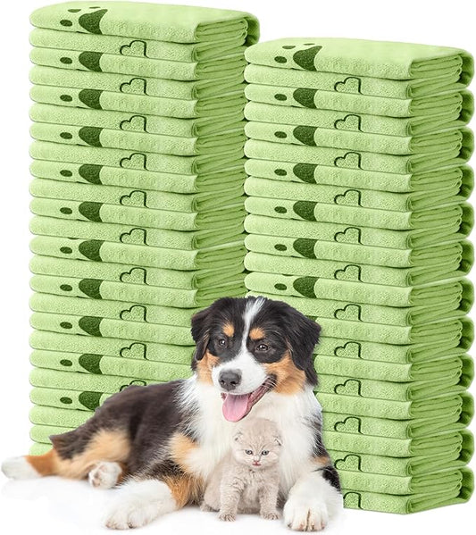Tatuo 22 Pcs Dog Towels for Drying 20 x 40 Inch Pet Bath Towels Absorbent Microfiber Towel Quick Drying Puppy Bathing Supplies for Small Medium Large Dog Puppy Cat(Green,Bone Pattern)