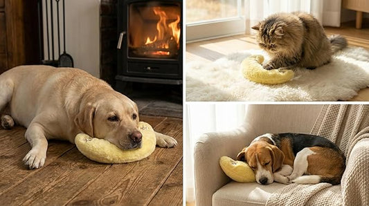 Deocove Pet Calming Pillow ??12-Inch U-Shaped Neck Support ??Removable Filling to Add Pet?셲 Own Hair for Scent Comfort ??Soft Plush Snuggle Toy for Anxiety Relief (Yellow)