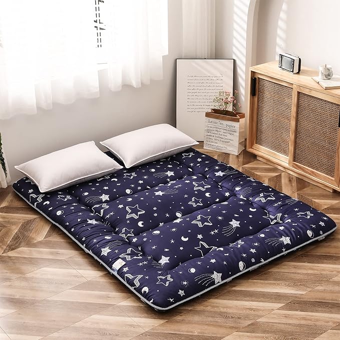 MAXYOYO Navy Star Futon Mattress Japanese Tatami Mat Foldable Bed Portable Camping Mattress Kids Sleeping Pad Floor Lounger Couch Bed, Full