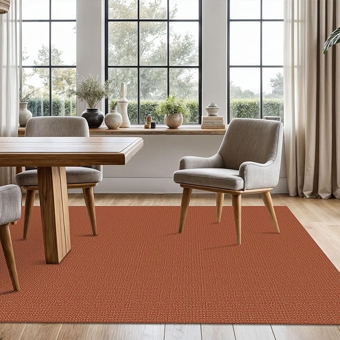 KOZYFLY Washable Area Rug 5x7 ft Rubber Backed Non Slip Rugs for Living Room Braided Cotton Bedroom Rug Woven Office Rugs Indoor Outdoor Floor Carpets for Dining Bedroom Living Room, Orange/Tan