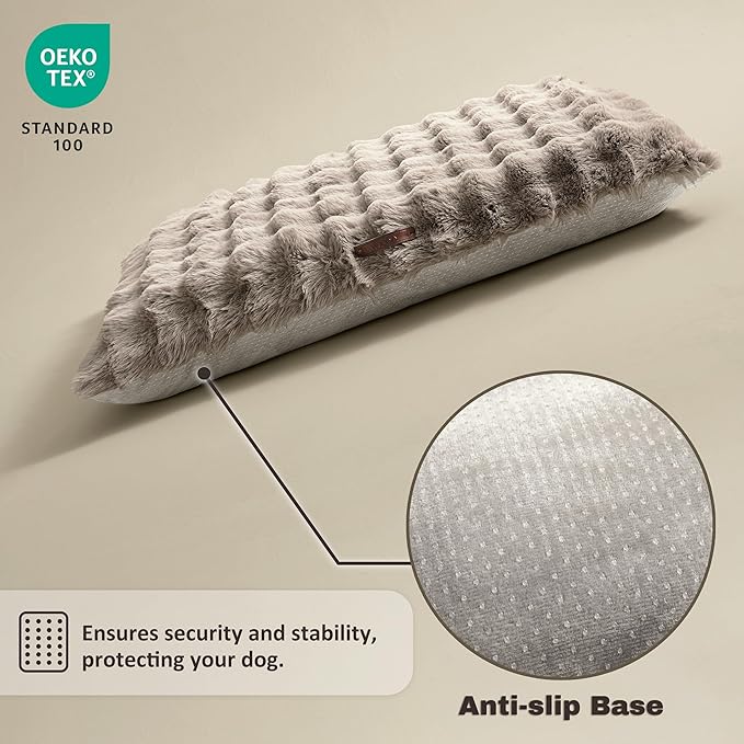 WDCOZY Fluffy Dog Crate Beds for Large Dog, Plush Faux Fur Kennel Pad with Removal Washable Cover, Soft Pet Mat for Sleeping & Ease Anxiety, Anti-Slip Bottom for Pet Up to 90 lbs, 41"x27", Beige