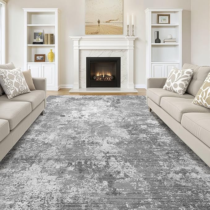 8x10 Area Rugs for Living Room：Washable Rug Abstract Modern Neutral Large Soft Stain Resistant Non-Slip Backing Machine Table for Bedroom Dining Room Indoor Home Office Carpet - Light Grey