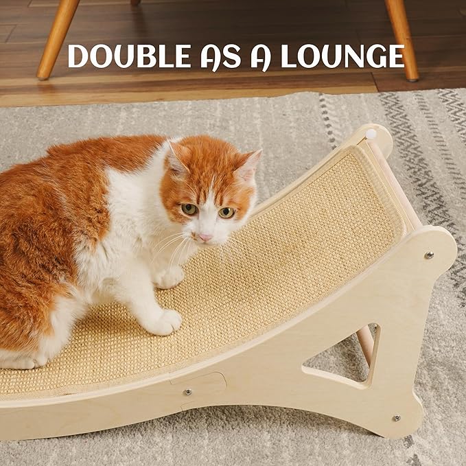 PETKARAY Curved Cat Scratcher, Sisal Kitty Scratching Ramp, L Shape Scratch Pad for Indoor Cats, 25.6" Furniture Protector with Mouse Toy