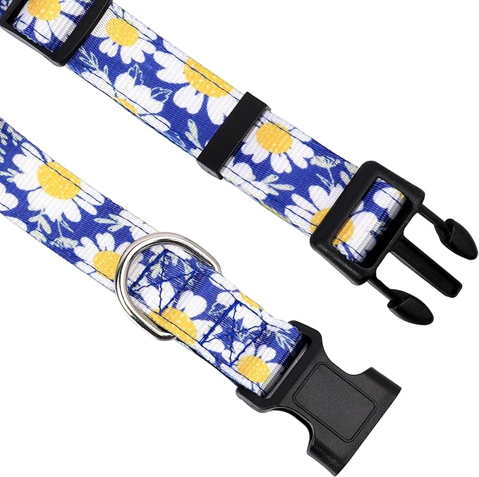 Reflective Dog Collar, Adjustable Soft Neoprene Padded Nylon Pet Collars with Buckle for Puppy and Small Dogs, Cats, Small Daisies Blue,S