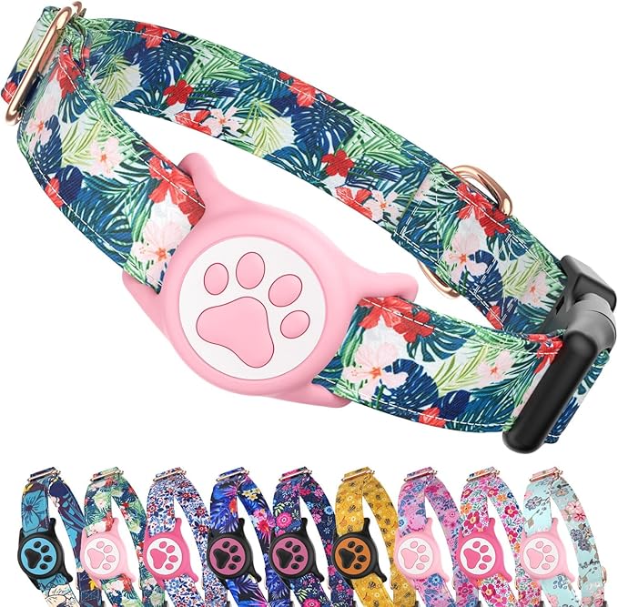 WhoseID Airtag Dog Collar,with Waterproof airtag Holder竊똎riginal Stylish Cute Pattern Design.QR Code ID Buckle竊똂omfortable Soft Cotton for Small Medium Large Dogs