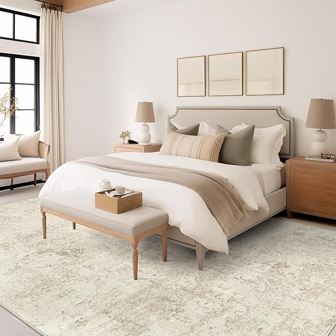 Art&Tuft Washable Rugs 5x8, Anti-Slip Backing Abstract 5x8 Rug, Stain Resistant Rugs for Living Room, Foldable Machine Washable Area Rug (TPR53-Beige, 5'x8')