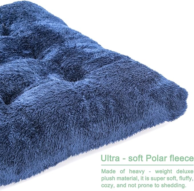 POMIU 2-Pack Washable Dog Bed, Deluxe Plush Crate Beds with Anti-Slip, Machine Washable Kennel Pad Sleeping Mat for Large, Medium and Small Dogs (2 Pack x Navy, 29.0" L x 21.0" W x 3.0" Th)